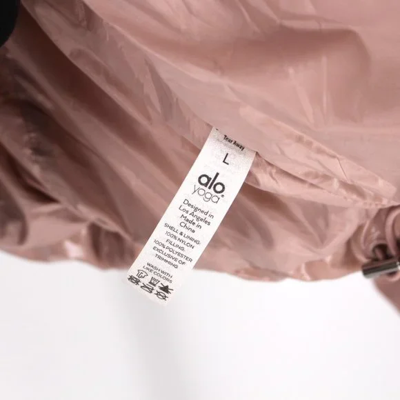 ALO Yoga Stunner Puffer Jacket High Gloss Dusty Pink Coat Hooded L NEW - Picture 9 of 10